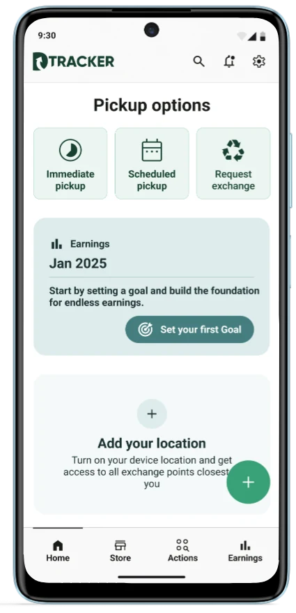 DTRACKER pickup options, with a collector's monthly earnings underneath